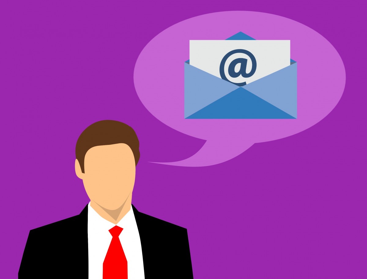 A vector style illustration of a man talking about email.